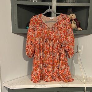 Entro Floral Dress in Red and Orange